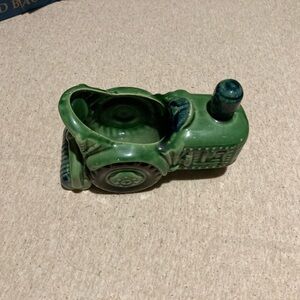 Vintage Green Ceramic Decorative Tractor Planter no cracks or chips